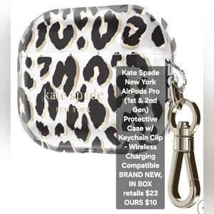 NIB Black Gold Leopard Protective Case for AirPods Pro (1st & 2nd Gen)w/ Clip